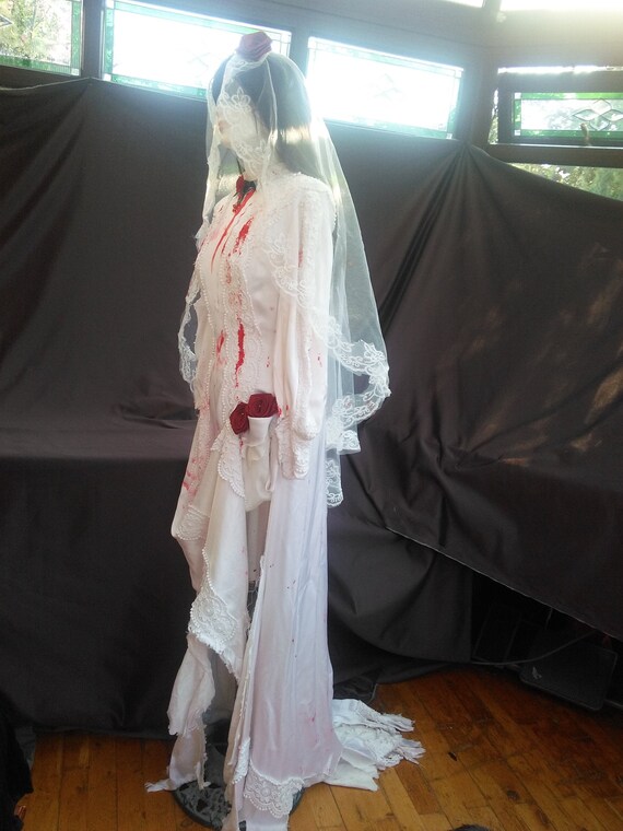 Halloween Bloody Bride Wedding Dress Rose Trim Opening Split Etsy