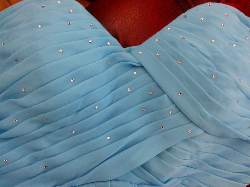 Evening dress Grecian style bodice top Ballgown Bridesmaid prom party blue chiffon over satin evening dress uk size14 usa size-10 SALE