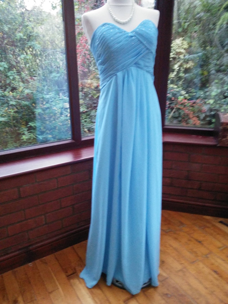 Evening dress Grecian style bodice top Ballgown Bridesmaid prom party blue chiffon over satin evening dress uk size14 usa size-10 SALE