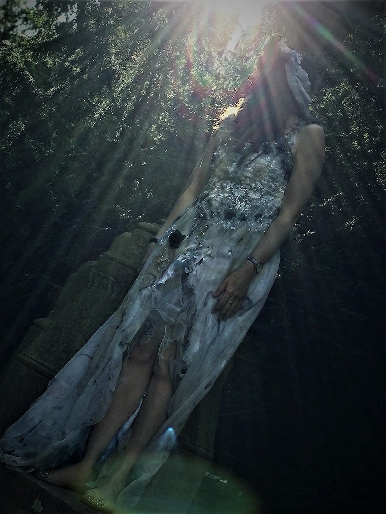 Custom made to measure Corpse Bride dress costume veil /& headdress boned ajustable lace up back corset with distressed long net skirt