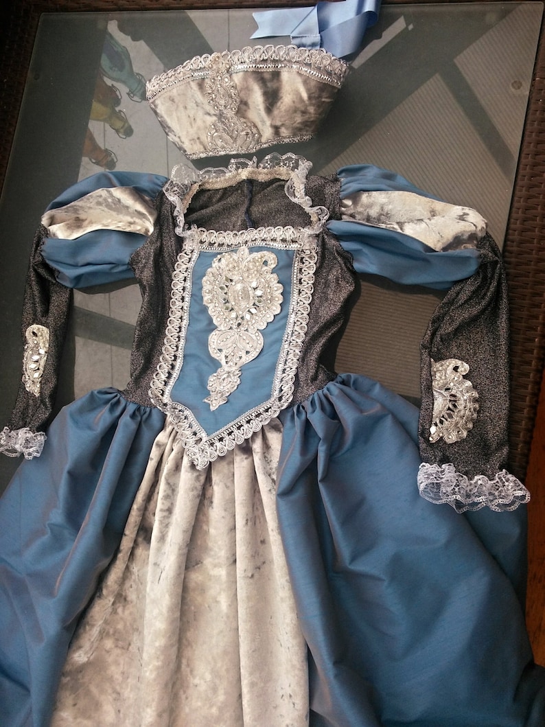 Childrens Custom made Medieval gown Anne Bolyne Tudor with headdress and hooped petticote queen princess stage party banquet