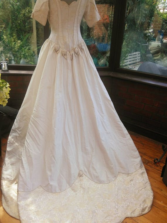 Silk Ivory Gold Wedding Dress Fairytale Dress With Train Has Etsy