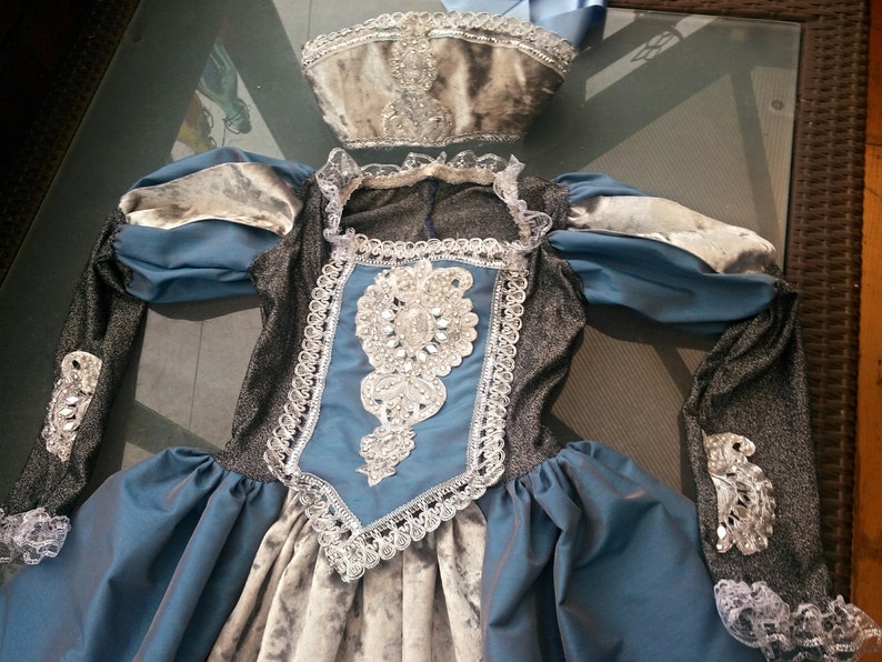 Childrens Custom made Medieval gown Anne Bolyne Tudor with headdress and hooped petticote queen princess stage party banquet