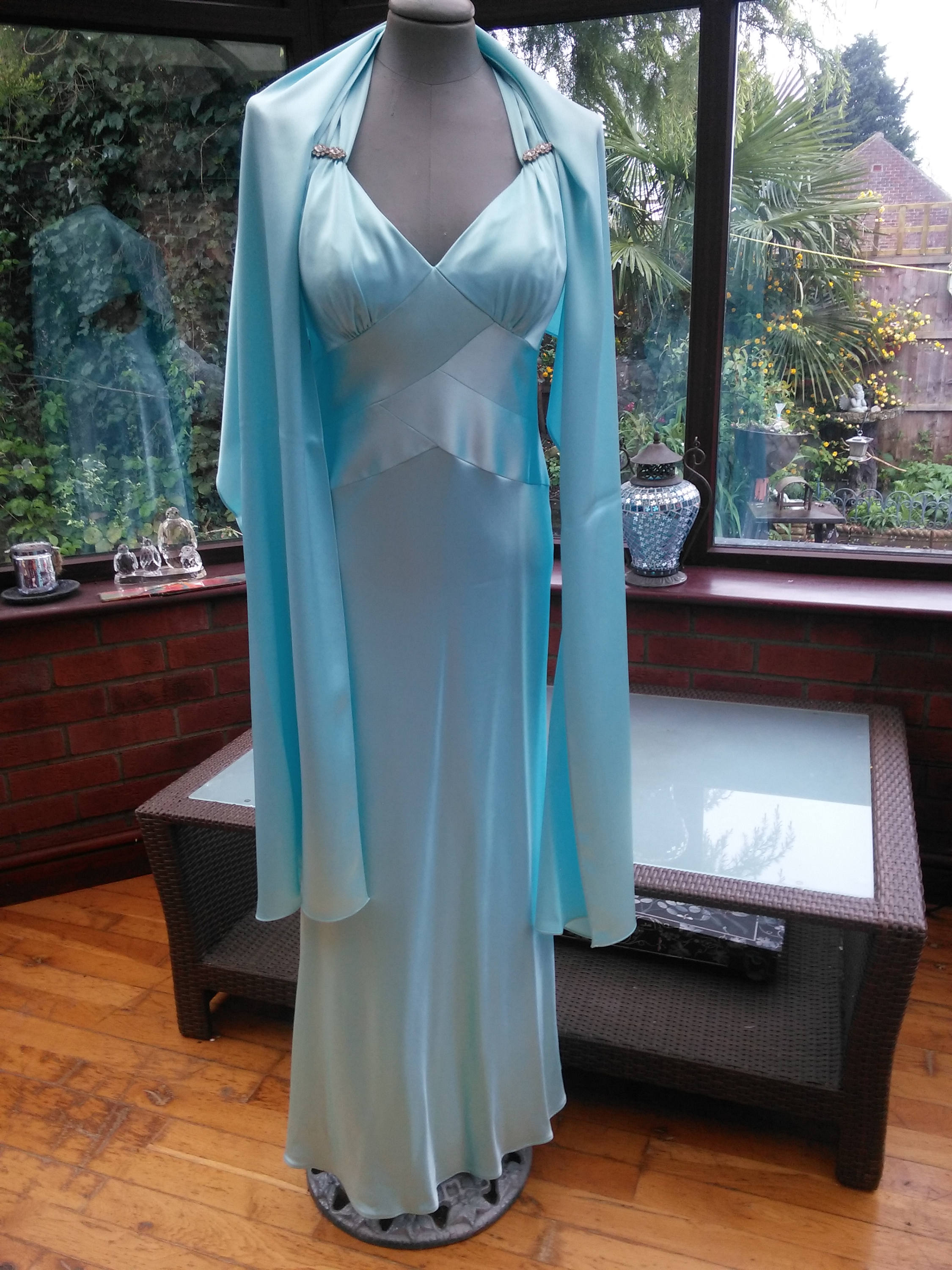 Image of Blue Satin Gown With Wrap Feature Crossover Back Ballgown Bridesmaid Prom Party Evening Cocktail Dress Lined Uk Size Usa Size