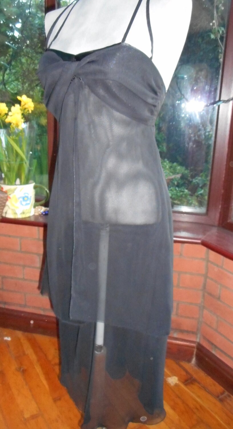 Image of Black Sheer Chiffon See Through Bottom Prom Party Evening Cocktail Dress Lined Pleated Bust Uk Size Usa Size