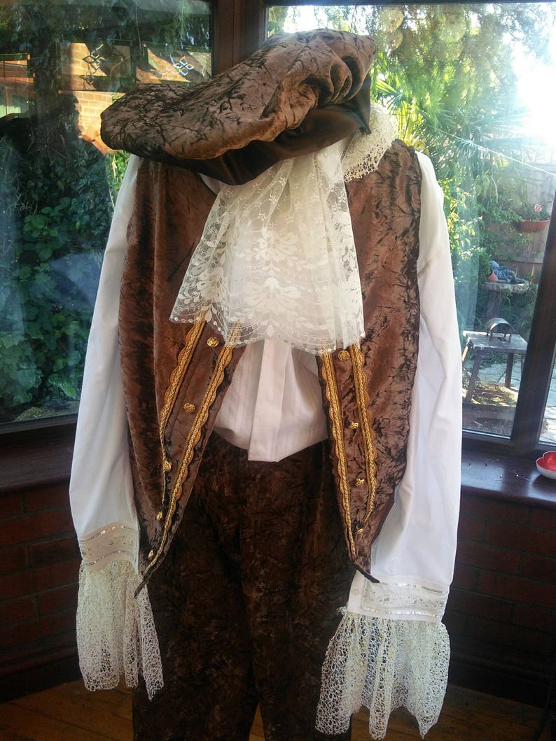 Custom made costume prince stage party theatre jacket frilled cravat hat pants and shirt custom made to your own measurements and color