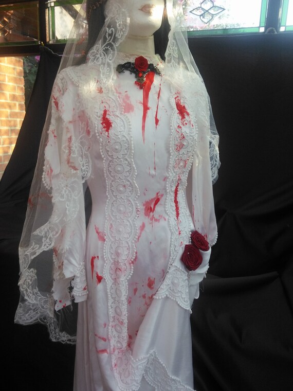 Halloween Bloody Bride Wedding Dress Rose Trim Opening Split Etsy