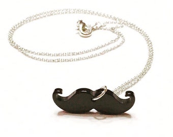 minimalist mustache necklace- black mustache- small mustache- trendy necklace- everyday jewelry