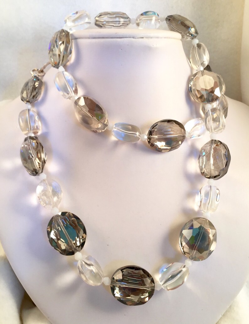 Crystal Necklace Crystal Rope Necklace Smoky Grey Crystal Etsy