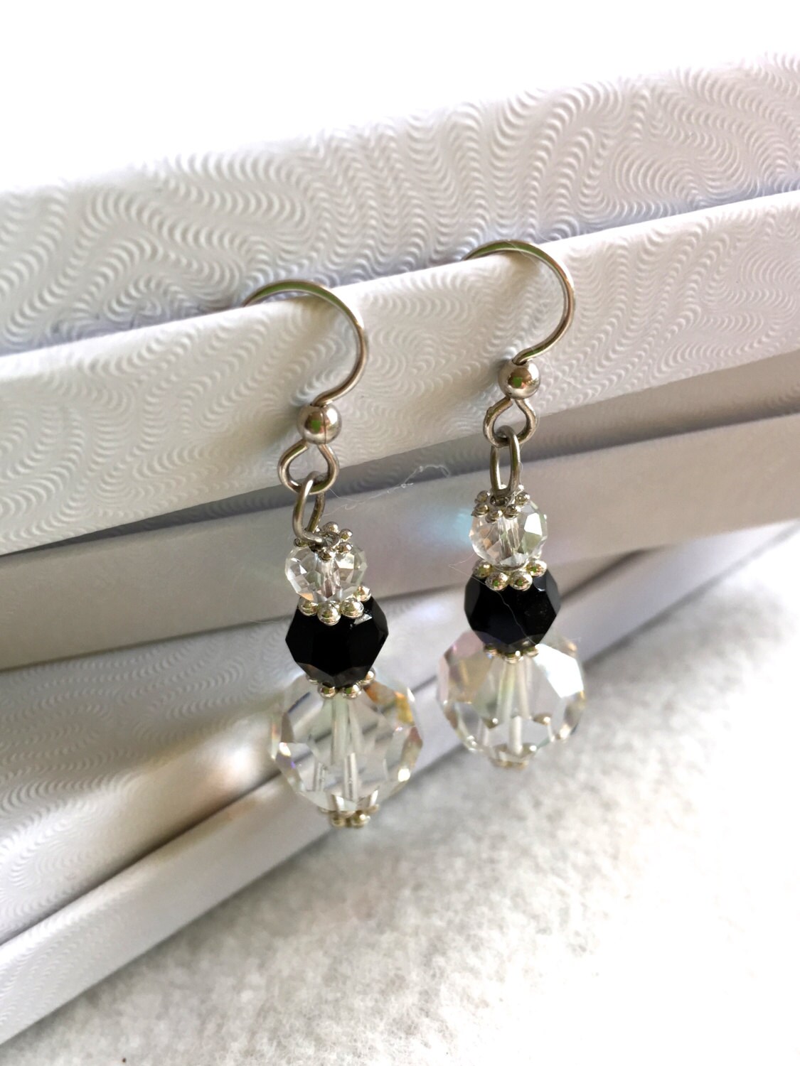 Crystal and Onyx Earrings Crystal Earrings Faceted Onyx Etsy