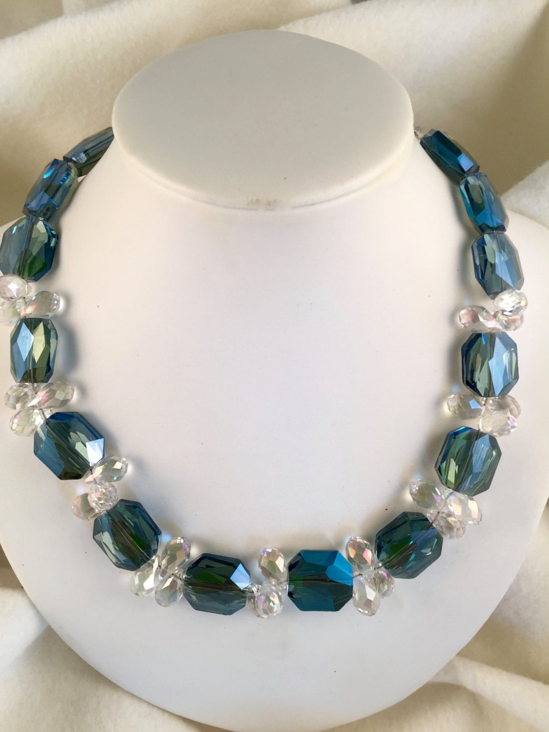 Blue Crystal Necklace Bling Necklace Choker Party Necklace Etsy