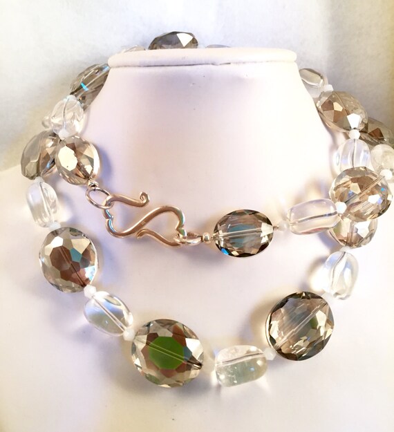 Crystal Necklace Crystal Rope Necklace Smoky Grey Crystal Etsy