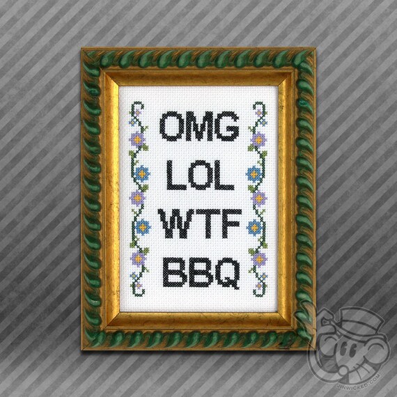 Text Cross Stitch Pattern Lol Omg Wtf Bbq Etsy
