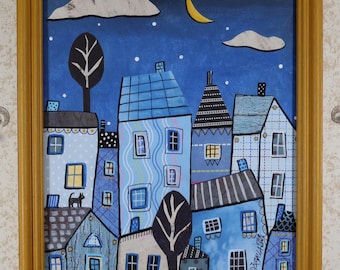 AMANDO O BLUES Colagem vintage emoldurada e pintura acrílica 9 x 11 x 5/8 polegadas Karla Gerard