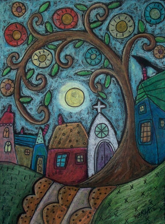 RUG HOOK CRAFT PAPER PATTERN Cat Landscape FOLK ART PRIMITIVE Karla Gerard RUG HOOK CRAFT PAPER PATTERN Cat Landscape FOLK ART PRIMITIVE Karla Gerard