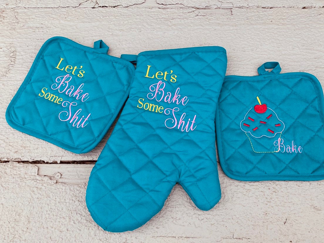 FREE SHIPPING Funny Oven mitt/Custom/Bake some shit Set/READY Etsy