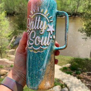SALTY SOUL Beach Glitter Marble Tumbler -20oz handle coffee Stainless Coral Aqua Gold  Boujee  Summer Insulated Handmade Tumbler