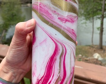 Handmade Hydrodip Glitter Tumbler, Pink Fuscia Gold, 20 oz