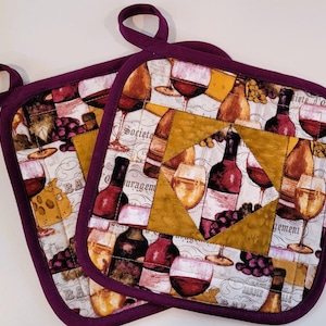 Quilted Wine‑Theme Potholders – Handmade, Heat‑Resistant, Gift‑Ready