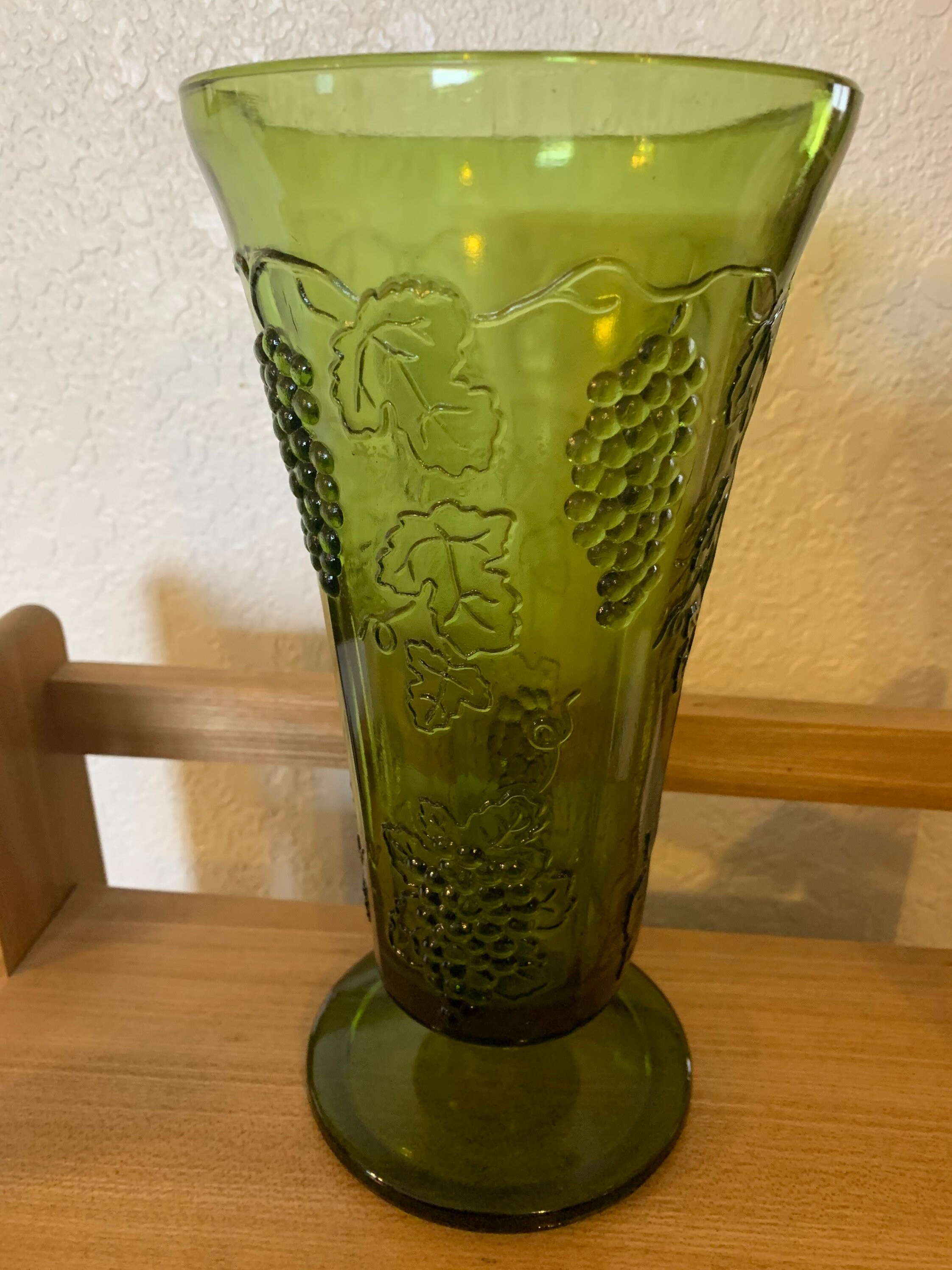 Indiana Green Glass Vase with Grape Pattern Etsy