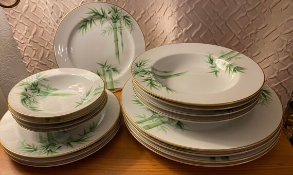 【レア】 Noritake 装飾品タイル Vintage Noritake Green Bamboo Dinnerware for Four Toki