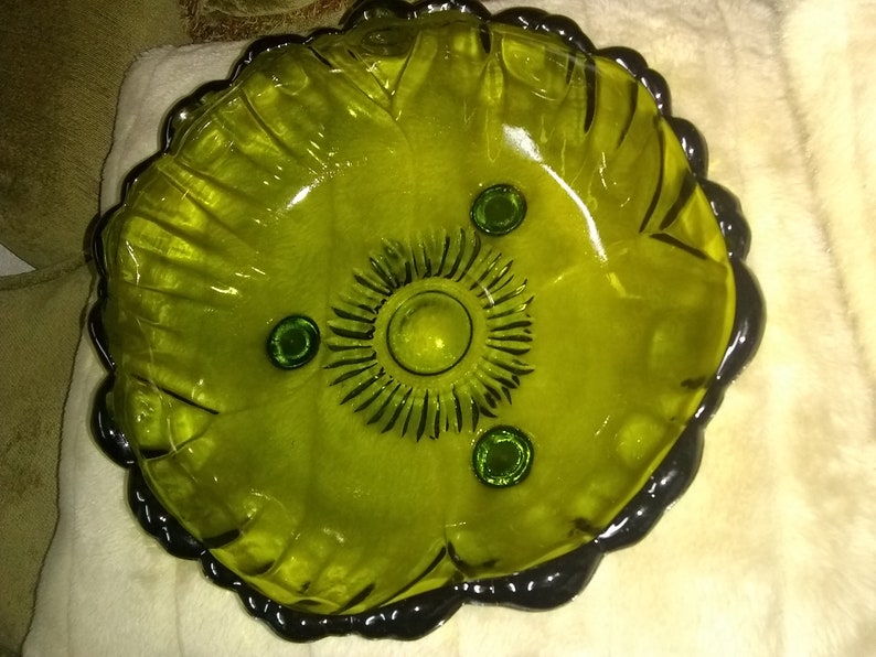 Retro Green Glass Flower Shape Centerpiece/serving Bowl Etsy