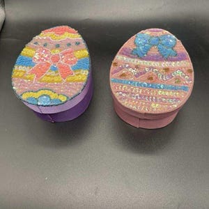 NWOT 2 VTG Pink and Purple Sequin and Bead Embellished Satin Eggs