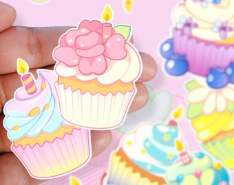 Kawaii Cupcakes Sticker Pack: Birthday Treat Stickers (10 Stickers) - Choose Your Material Type