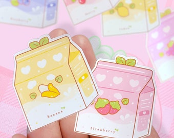 Flavored Milk Sticker Pack | Kawaii Milk | Kawaii Stickers | Strawberry Milk | Banana Milk | Blueberry Milk | Cherry | Lemon | Peach | Snack