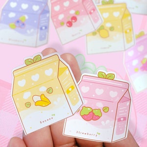 Flavored Milk Sticker Pack: Kawaii Fruit Box Stickers (9 Stickers) - Choose Your Material Type