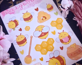 Busy Bee Sticker Sheet: Kawaii Honeybee Stickers (21 Stickers) - Choose Your Material Type