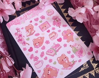 Sakura Season Sticker Sheet: Kawaii Cherry Blossom Stickers (45 Stickers) - Choose Your Material Type