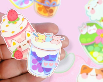 Boba Kitty Sticker Pack | Boba Sticker | Boba Tea | Cat Sticker | Kawaii Stickers | Cute Cat | Rainbow | Strawberry | Lemon Tea | Stars