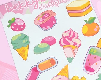 Sweet Treat Sticker Sheet | Ice Cream | Bunny | Rabbit | Cute Stickers | Kawaii | Strawberry | Popsicle | Swirl | Watermelon | Candy