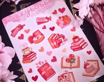 Romance Reader Sticker Sheet: Kawaii Book Stickers (26 Stickers) - Choose Your Material Type