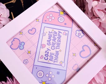 Cheaper than Therapy Art Print: Funny Cozy Gamer Print (4x4)