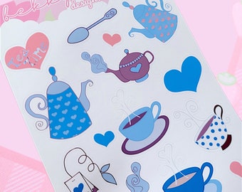 Tea Time Sticker Sheet | Cute Stickers | Kawaii Stickers | Tea Pot | Tea Cup | Tea Pot Sticker | Tea Bag Sticker | Cup of Tea | Tea Love