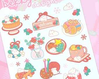 Holiday Bun Sticker Sheet: Kawaii Christmas Bunny Stickers (25 Stickers) - Choose Your Material Type