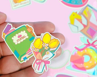 Colorful Stationary Sticker Pack: Kawaii Daily Routine Stickers (10 Stickers) - Choose Your Material Type