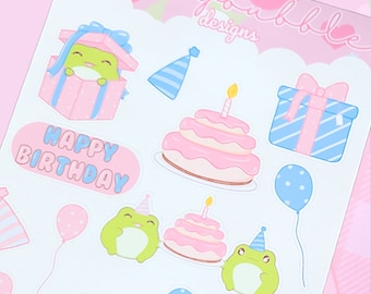 Birthday Froggy Sticker Sheet | Cute Stickers | Kawaii Stickers | Frog | Frog Sticker | Cute Frog | Birthday Sticker | Planner Stickers