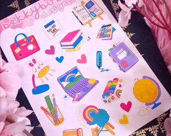 Bun Studies Sticker Sheet: Kawaii School Stickers (19 Stickers) - Choose Your Material Type