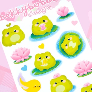 Froggy Friends Sticker Sheet: Kawaii Frog Stickers (17 Stickers) - Choose Your Material Type