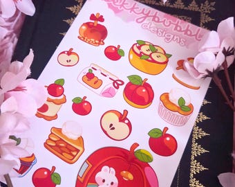 Apple Season Sticker Sheet: Kawaii Fall Stickers (16 Stickers) - Choose Your Material Type