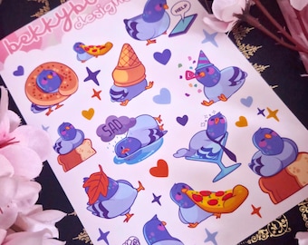 Pigeon Things Sticker Sheet: Kawaii Bird Stickers (30 Stickers) - Choose Your Material Type