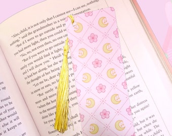 Moon Blossom Bookmark | Kawaii Bookmark | Pink Bookmark | Sakura Bookmark | Crescent Moon Bookmark | Cherry Blossom | Cute Bookmark