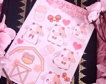 Kawaii Moo Sticker Sheet: Cow Stickers (16 Stickers) - Choose Your Material Type