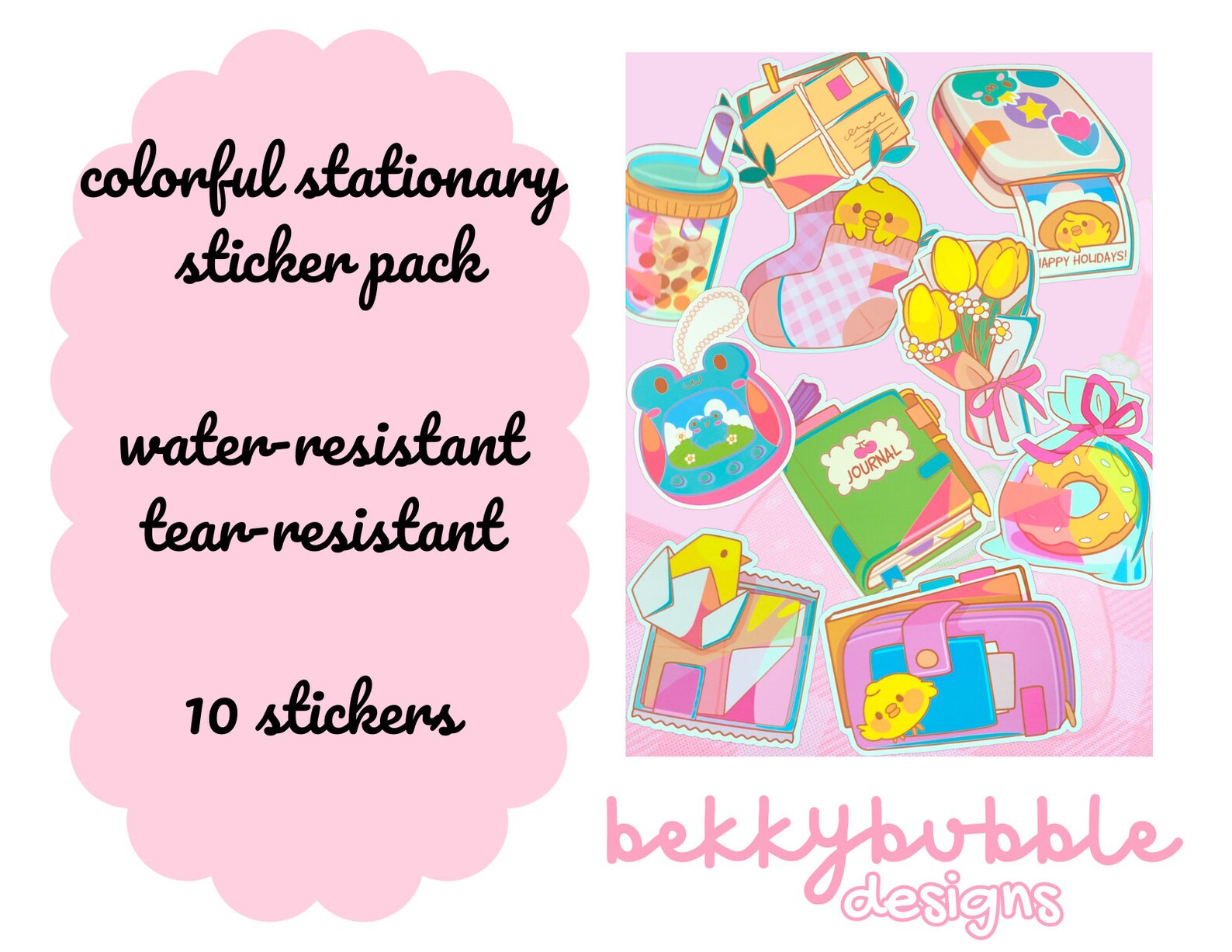 Colorful Stationary Sticker Pack: Kawaii Daily Routine Stickers (10 ...