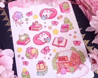 Winter Reads Sticker Sheet: Kawaii Bunny Stickers (37 Stickers) - Choose Your Material Type
