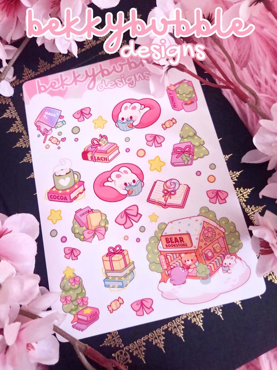 Winter Reads Sticker Sheet: Kawaii Bunny Stickers (37 Stickers) - Choose Your Material Type