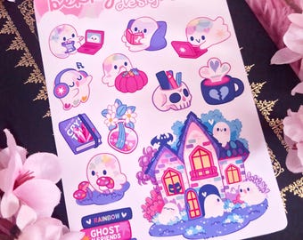 Daily Spoop Sticker Sheet: Kawaii Ghost Stickers (12 Stickers) - Choose Your Material Type